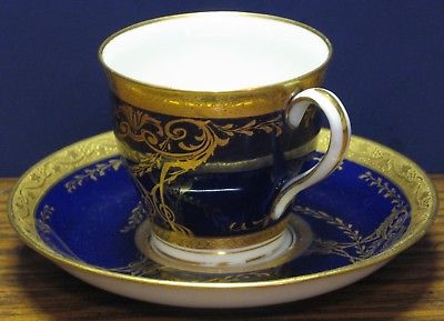 Chicago Spaulding Minton Tea Cup and Saucer - Blue Gold White - 1970s Vintage