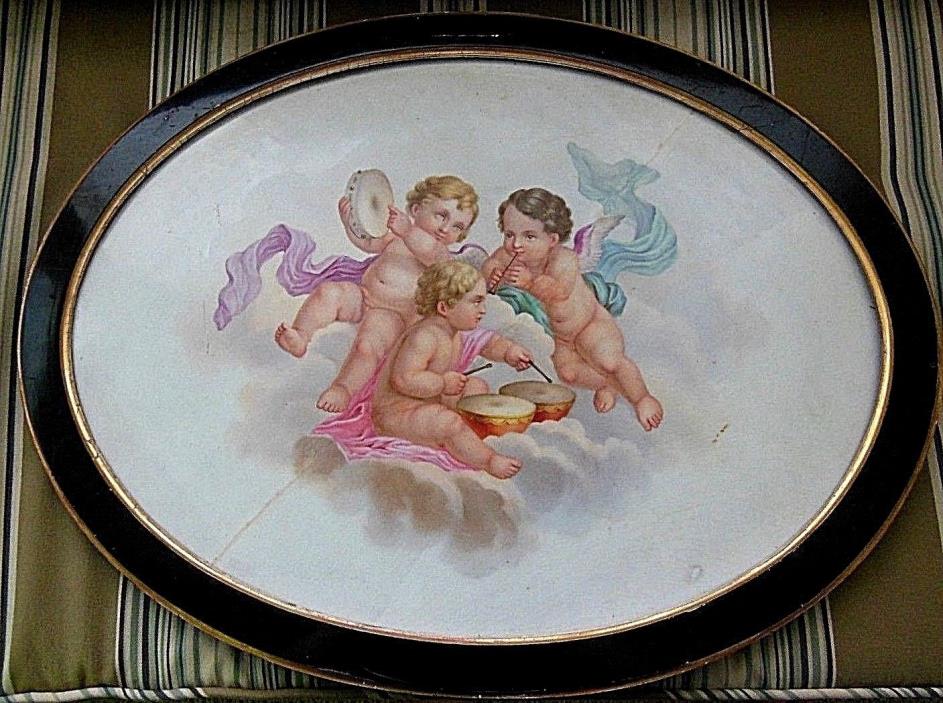 Beautiful Large Antique Minton Porcelain Plaque Depicting Cherubs c. 1870