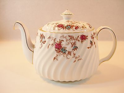 BEAUTIFUL MINTON ANCESTRAL TEAPOT CRANBERRY TURQUOISE FLOWERS WHITE PORCELAIN