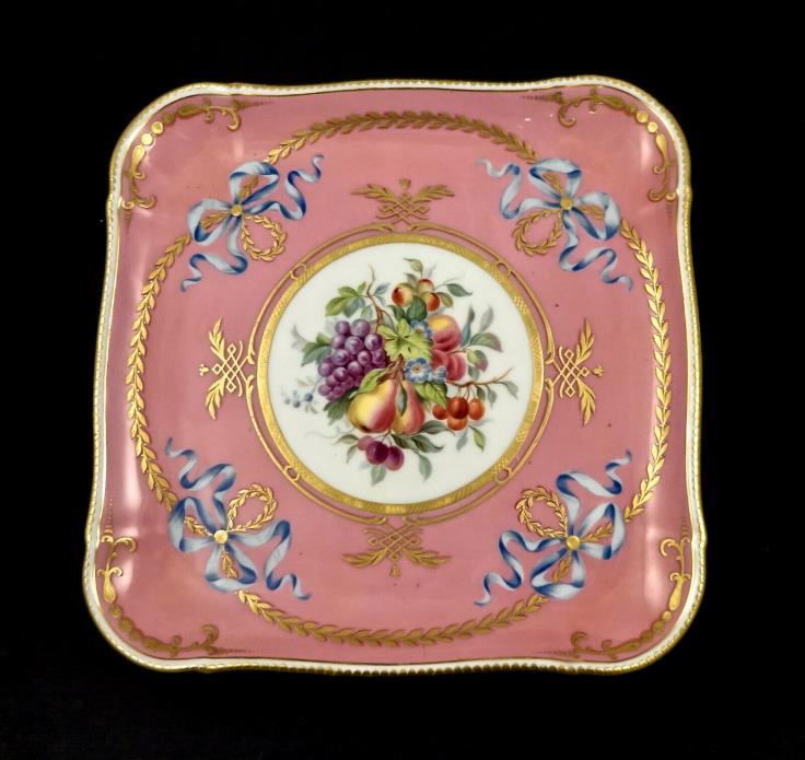 Antique Minton Cabinet Plate or Serving Dish Fruits & Ribbons