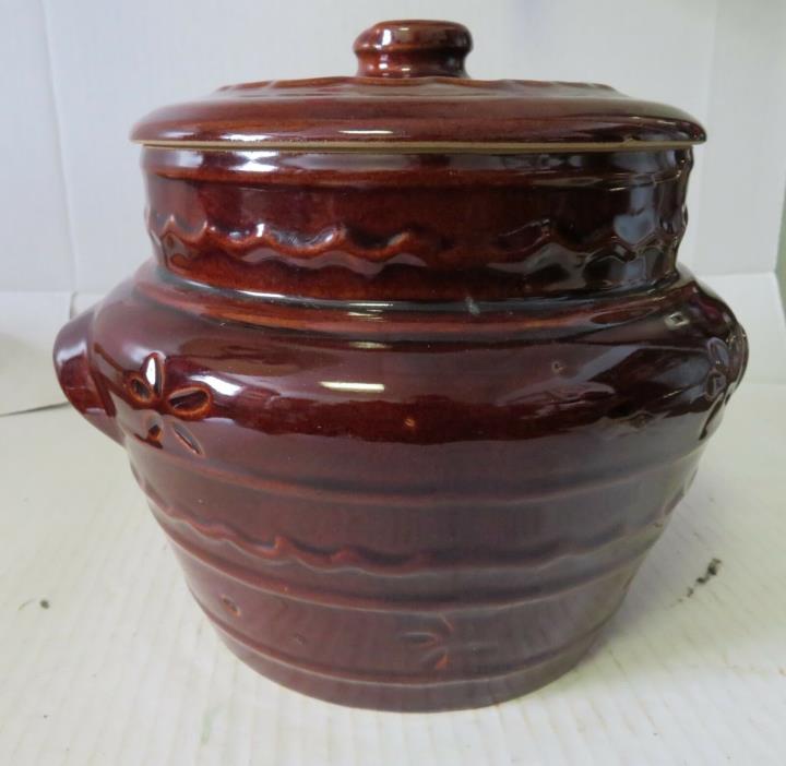 Vintage Marcrest Daisy & Dot Brown Ceramic Oven Proof Stoneware Bean Pot & Lid