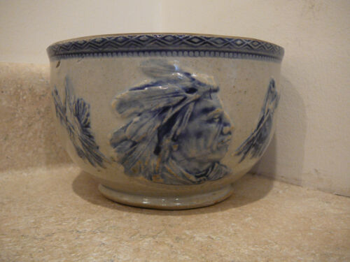 S25 antique stoneware old sleepy eye Indian salt bowl momoth pottery
