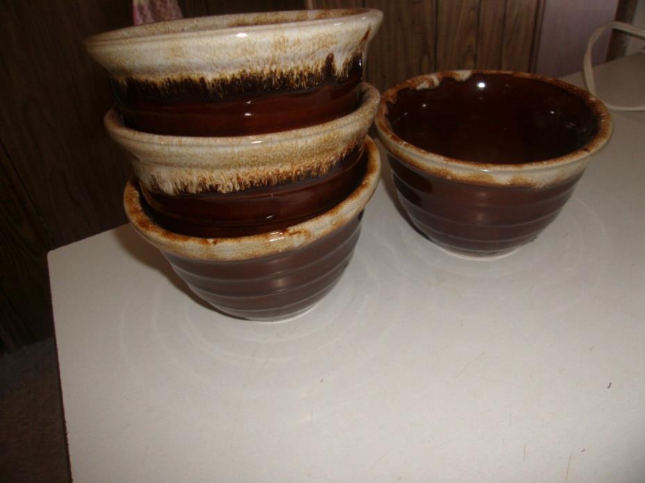 4 VINTAGE MONMOUTH BOWLS MAPLE LEAF BROWN DIP SOUP CEREAL USA