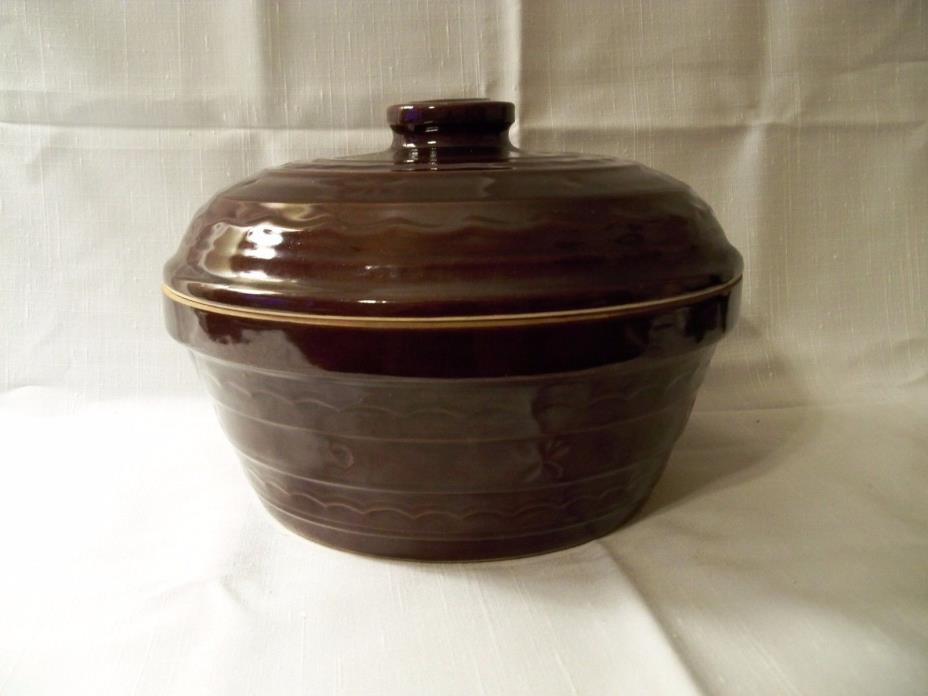MARCREST Ovenproof Stoneware COVERED CASSEROLE Daisy Dot Pattern Brown 2.25 QT