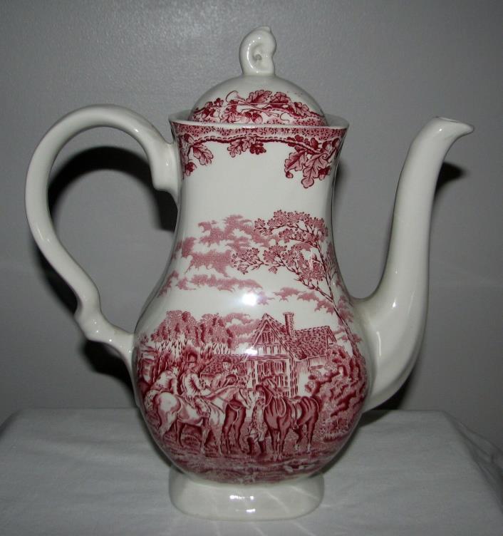 red transferware England Myotts Country Life Coffee Pot Horses hunting