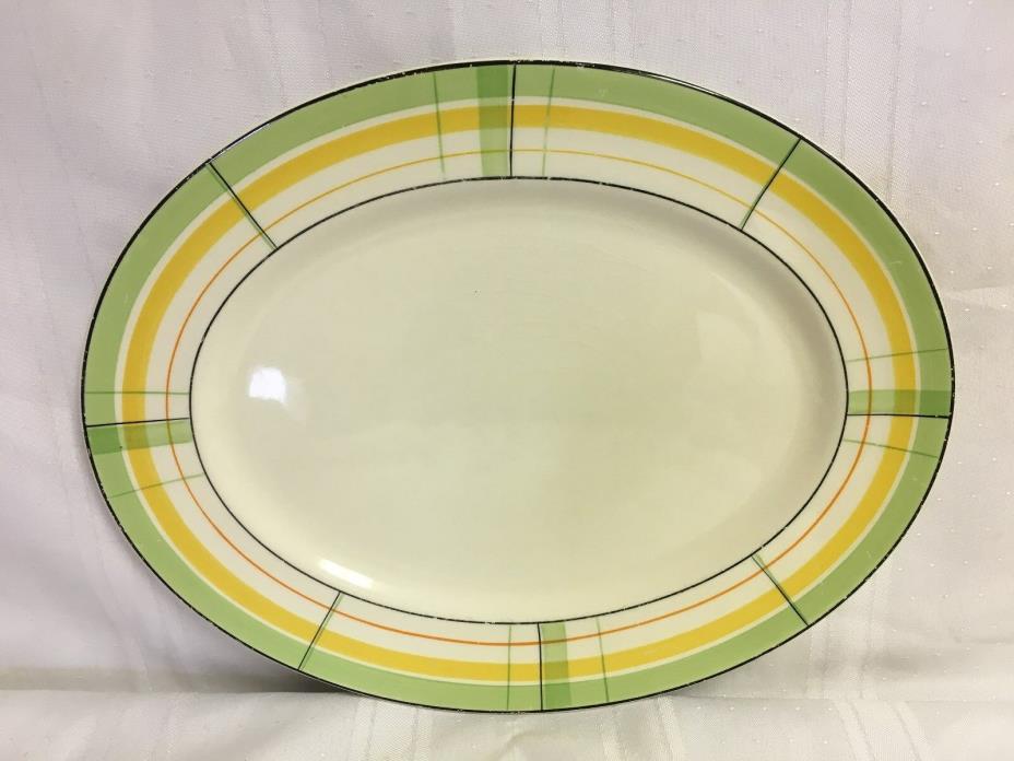 Myott Son Co England Hand Painted Serving Plate Platter Green Yellow Trim