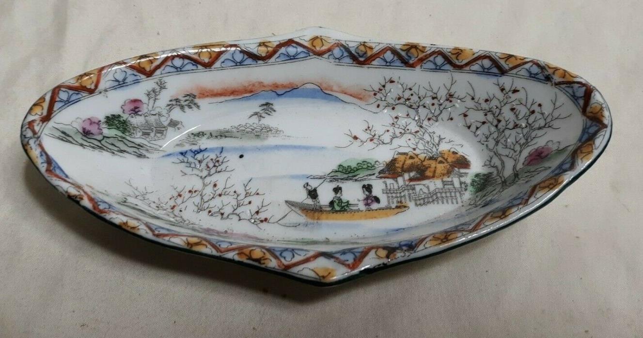 Vintage NIPPON Hand Painted GEISHA Butter Boat Dish Relish/Celery Dish