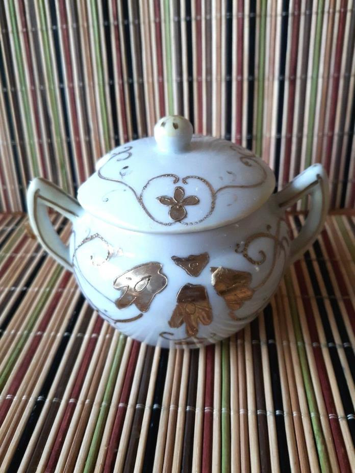 VTG IMPERIAL NIPPON MUSTARD CONDIMENT JAR  WHITE AND RAISED  GOLD HAND PAINTED