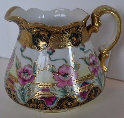 Vintage Moriage Gold Rose Porcelain Nippon Pitcher