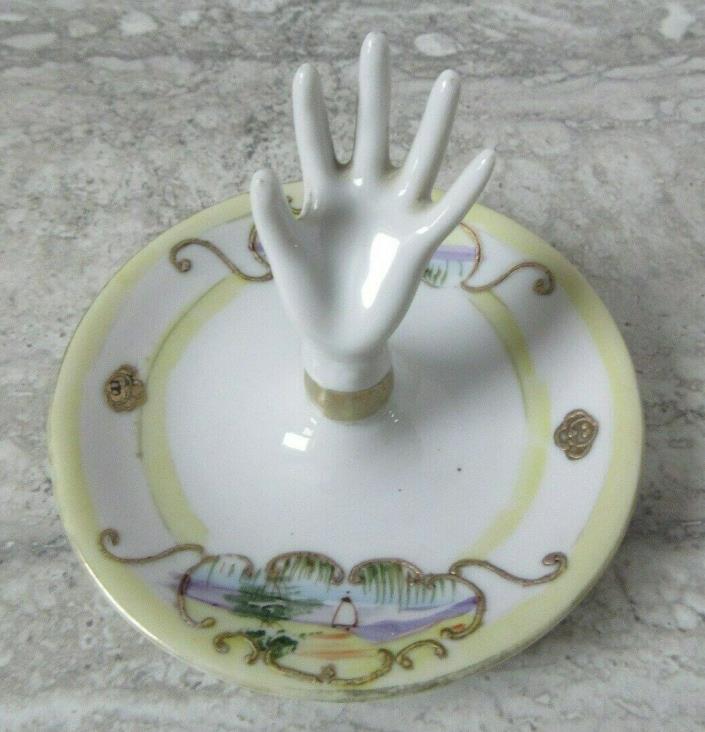 Antique Nippon Hand Painted Vanity Ring Holder with Hand
