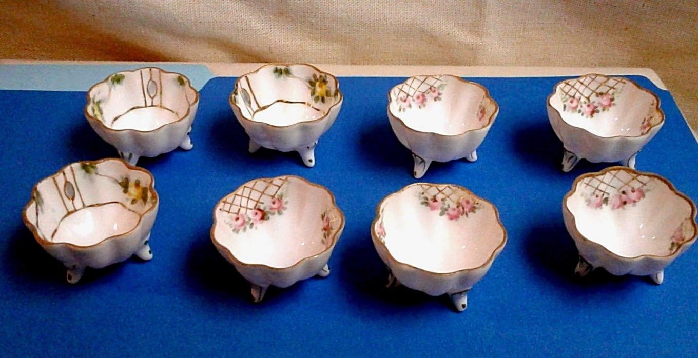 2 sets Nippon Open Salt Dishes Hand Painted Floral Vintage