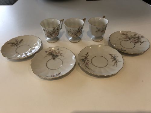 Orig. Napco china hand painted set of 3 demitasse cups /4 saucers Japan numbered