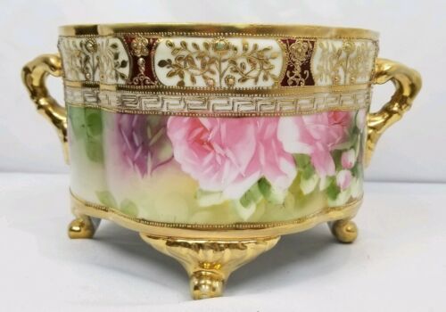Stunning Hand Painted Nippon Centerpiece Footed Bowl