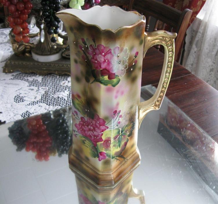 STUNNING ANTIQUE  NIKISHI ROYAL NIPPON HAND PAINTED ENAMEL TANKARD PITCHER