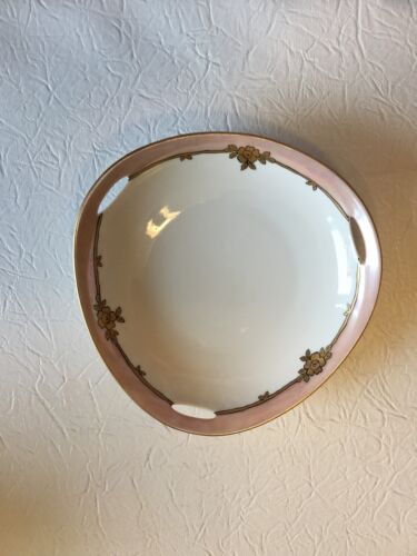 Hand Painted Noritake Nippon Bowl Trimmed In Pink & Gold, Tri Shaped.