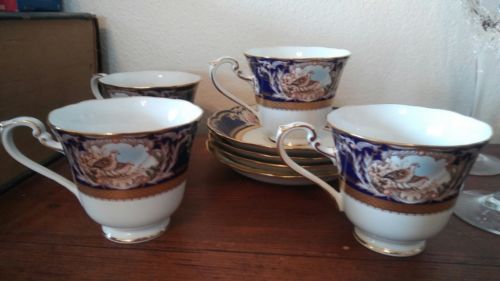 Set of 4 Vintage Noritake Foxboro  Footed Cup & Saucer Sets Superb Condition