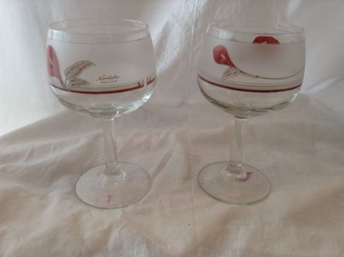 Set of Two Noritake Design Stemmed Wine Glass w/Trumpet Flower Rare