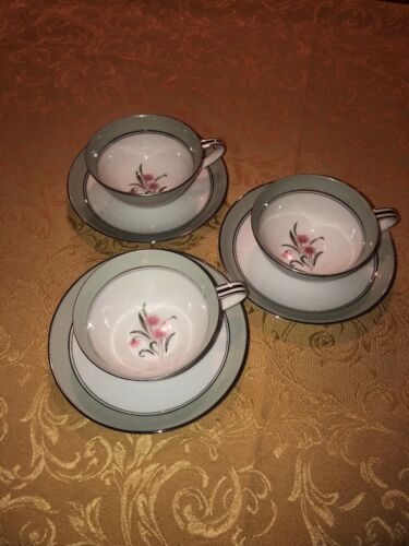 Noritake China Japan Clarabell Teacups & Saucers (set of 3) - vintage
