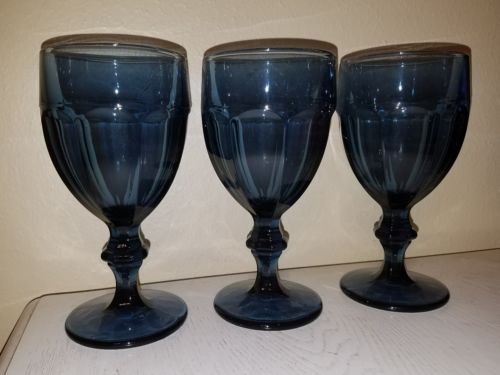 Noritake Water or Iced Tea Glasses 3 Noritake Provincial Colonial Dark Blue