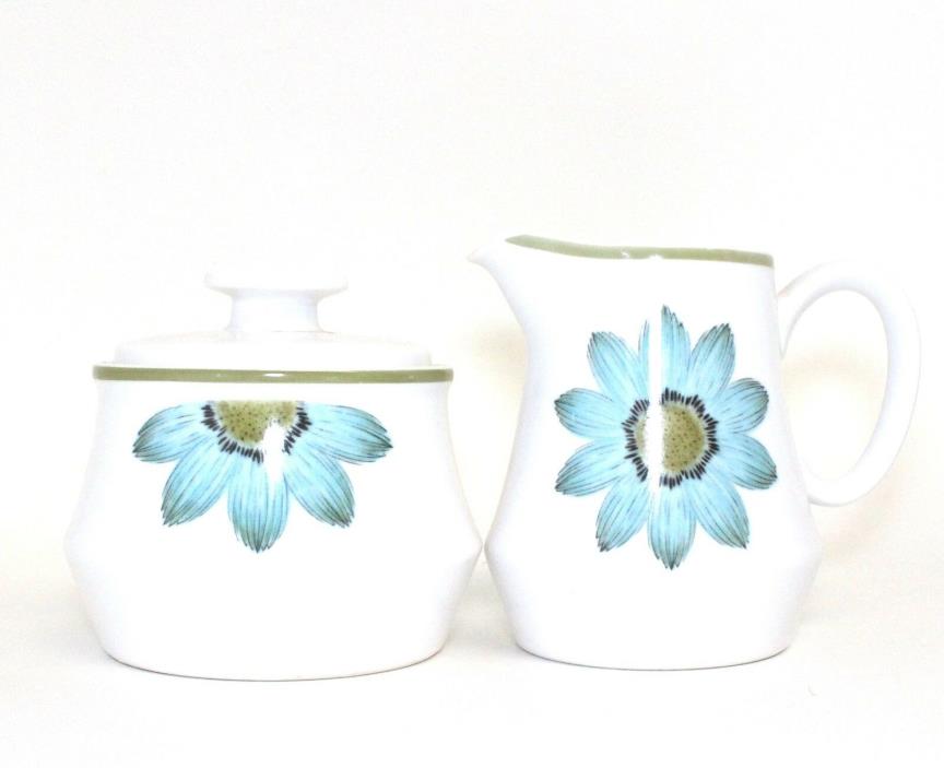 Noritake Creamer Sugar Bowl Set Up Sa Daisy Blue Mod Flower Progression 9001