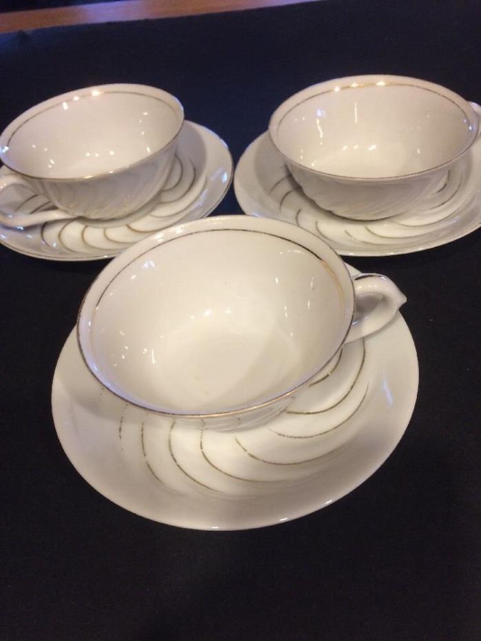 3  Occupied Japan Vintage Ucagco China Tea  Cups Saucers   Gold trim