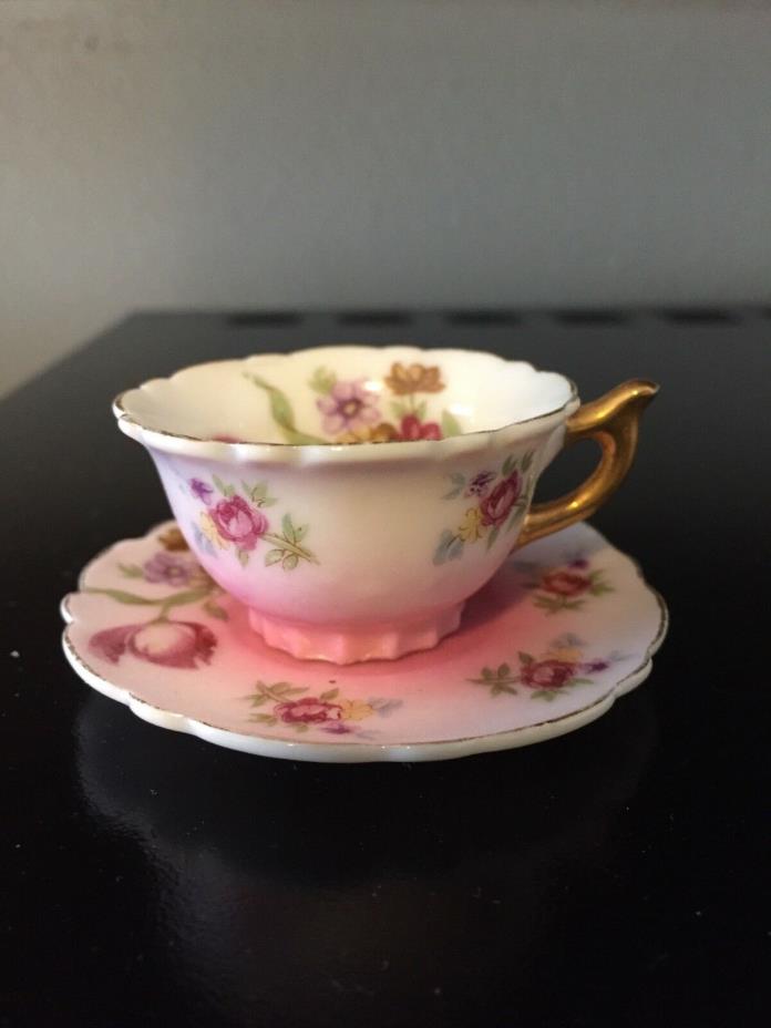 Teacup Demitasse pink flower - occupied Japan
