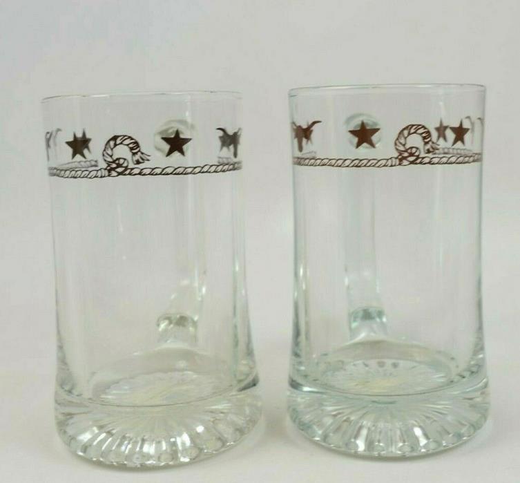 Western Decor Glassware Longhorn Star Beer Mugs Glasses 15 oz Clear Set of 2
