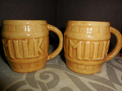 Brown Pottery Barrel Mugs MILK EUC SET OF 2