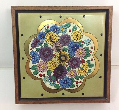 Vintage Handpainted Floral on English Tile Clock Decoration Piece w/ Gold Leaf