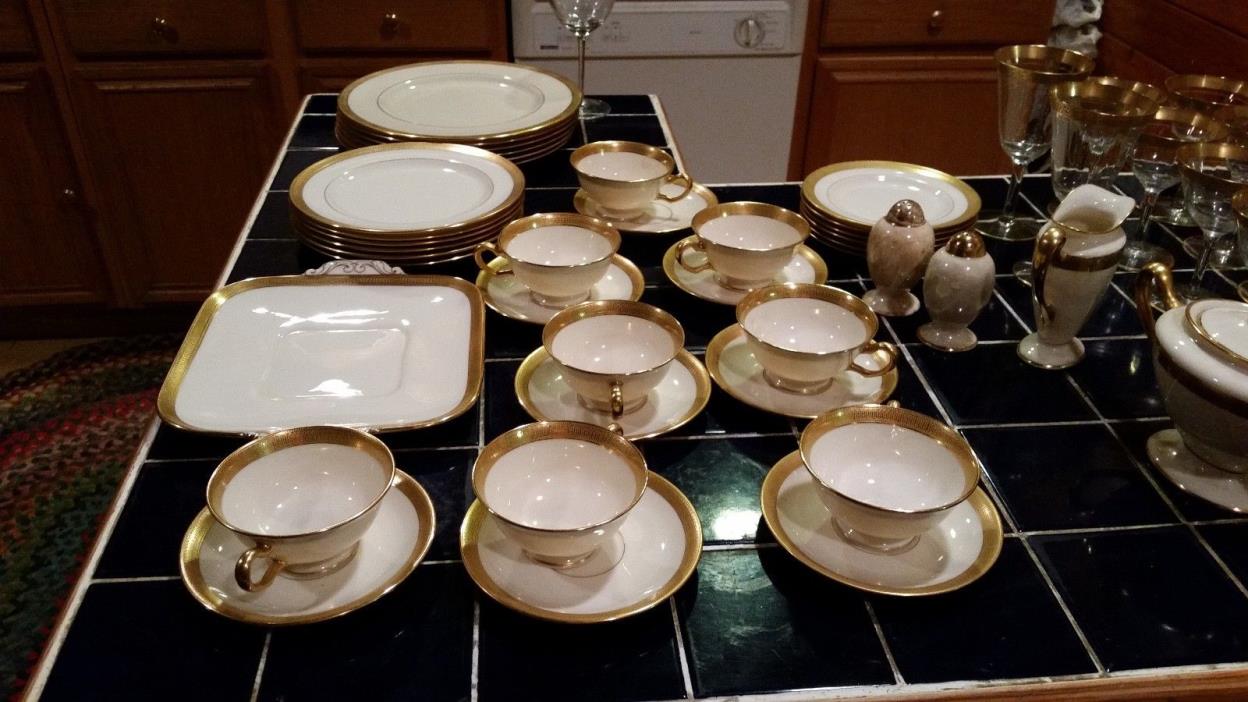 Vintage 1930-1940's Gold Rimmed Lennox China Set with glassware