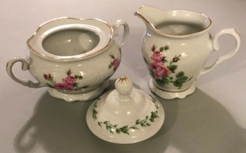 Gibson Housewares China Victorian Rose Sugar Bowl & Creamer