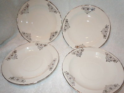 Vintage Crown Potteries 4 Saucers with Silver Trim & Design