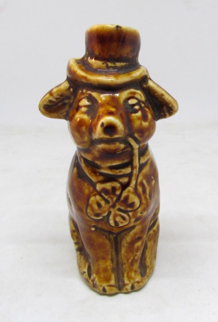 Old Mottled Brown Pottery Pig Figurine Germany