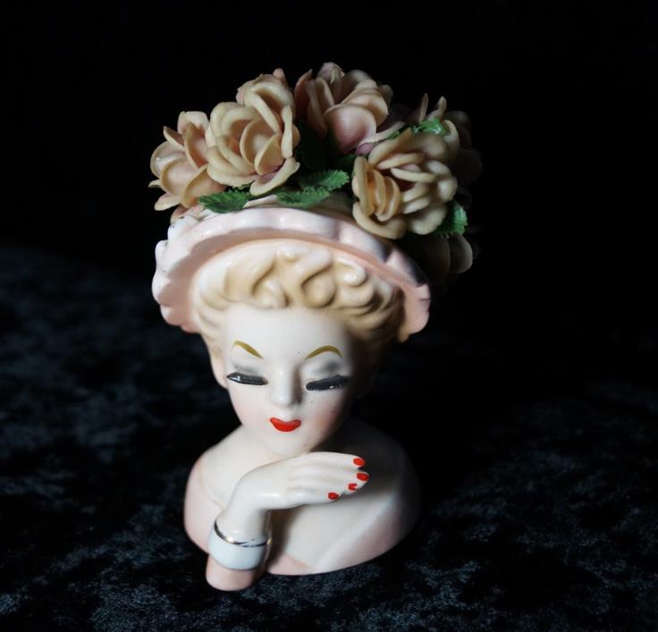1960's Inarco Lady Head Vase Black Eyelashes  E-774-Vintage-Headvase-Flowers