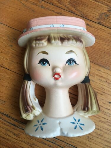 Vintage Brinn's Teen Girl Lady Head Vase Pigtails Wall Pocket TV 1473 Japan