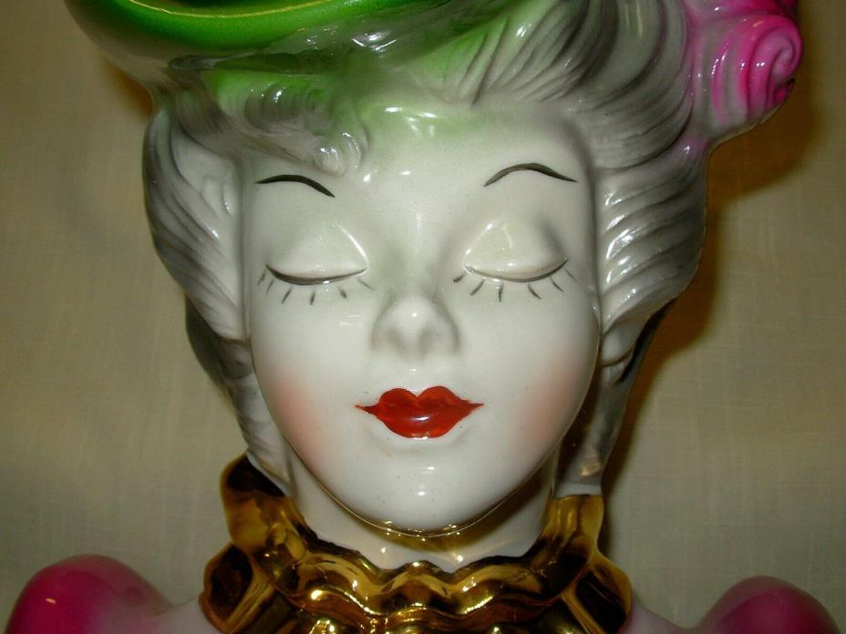 VTG Handpainted Porcelain Victorian Lady Head Vase Headvase Table Lamp 12
