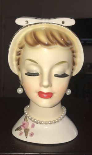 Vintage Lady Head Vase, 7&3/4” Relco