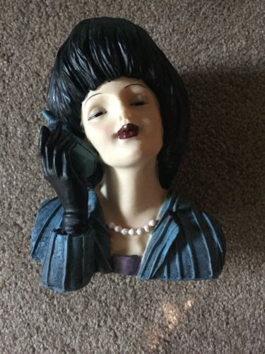 Fashion Lady Bud Vase Collectible Head Vase With Box Woman On Cell Phone
