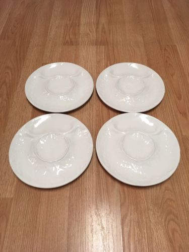 Set of Four 4 Williams Sonoma White Blac de Chine Majolica Artichoke Plates