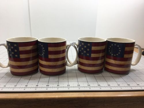 Coventry Liberty Set Of 4 American Flag Coffee Teas Cocoa Mugs Cups Stoneware
