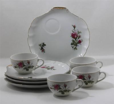 Snack Plate Cups Del Coronado Vintage Bohemian Pink Rose Gold Trim Set of 4