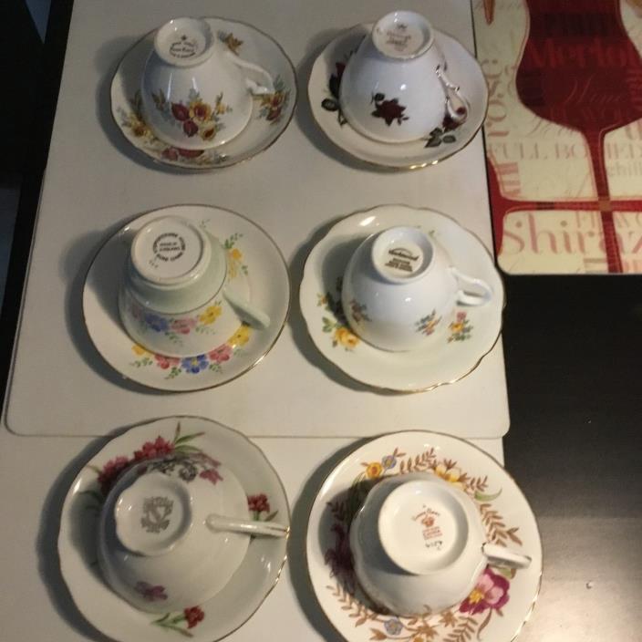 Fine China Teacups & Saucers (6) Made in England 1940's Queen Anne, Colclough