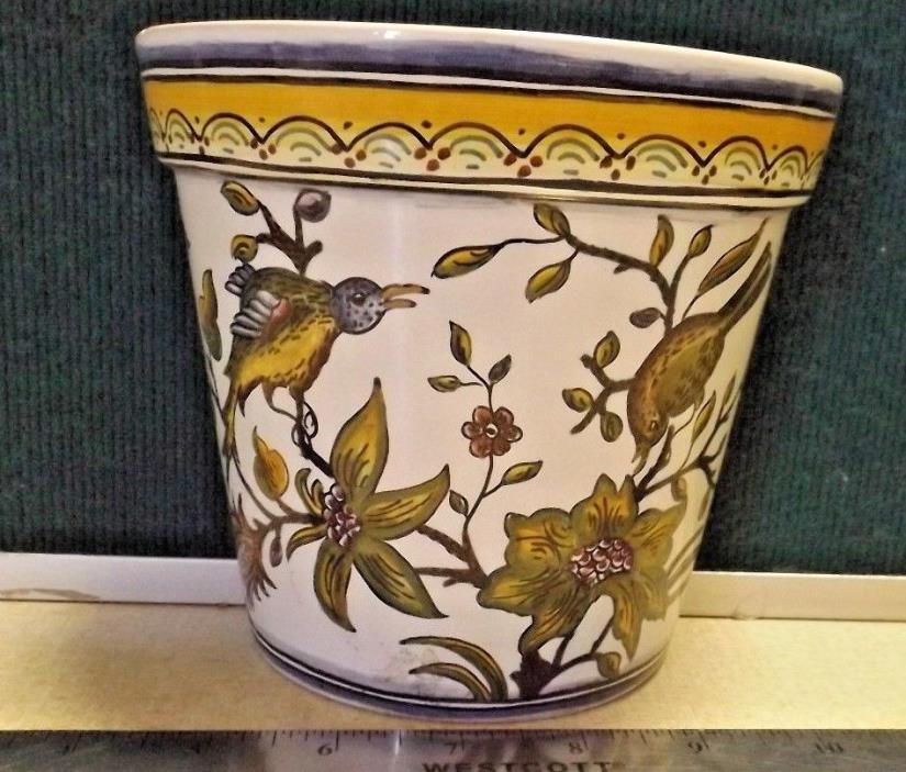 VINTAGE POT Shaped WALL POCKET with BIRDS and FLOWERS GUC