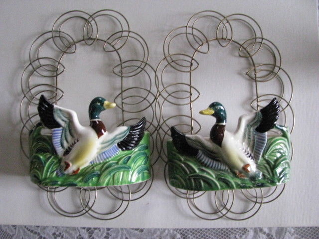 Pair Vintage Japan Mallard Duck Wall Pockets