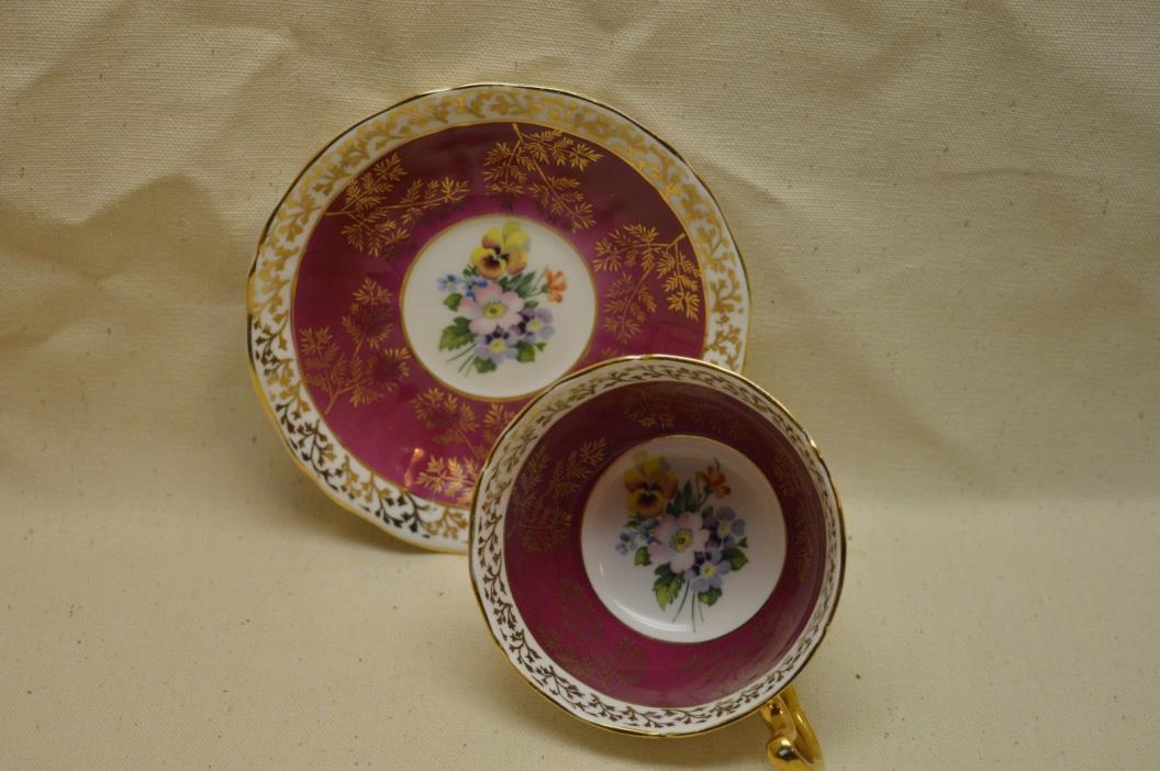 Vintage Royal Adderley Bone China Tea Cup and Saucer Set Flowers + Gold Trim