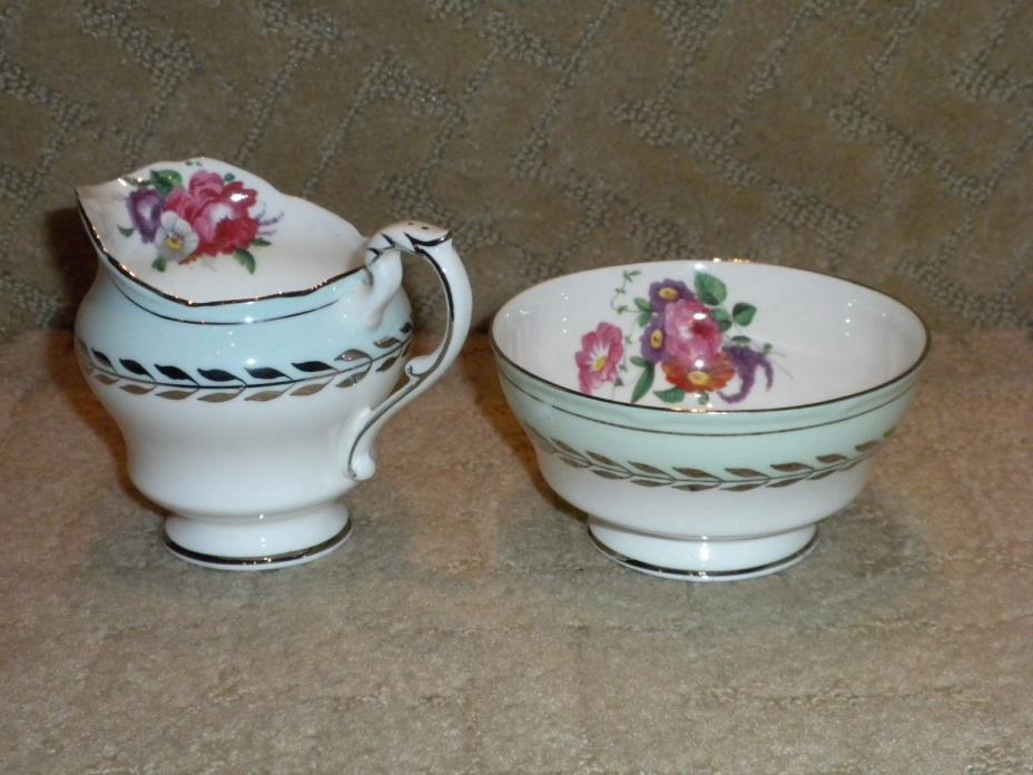 VTG Paragon England Fine Porcelain Creamer & Sugar Bowl Set Roses Floral Silver