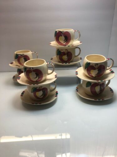 Puritan Slip Ware Pottery ** Apple Pattern **   Set of 8 Cups And Saucers
