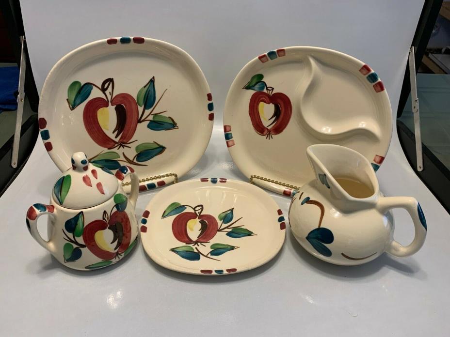 Purinton Pottery Slip Ware Apple Pattern Plates & Sugar Bowl