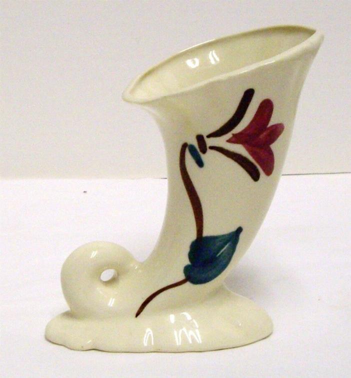 Purinton Pottery Slip Ware Cornucopia Flower Vase Hand Painted Vintage