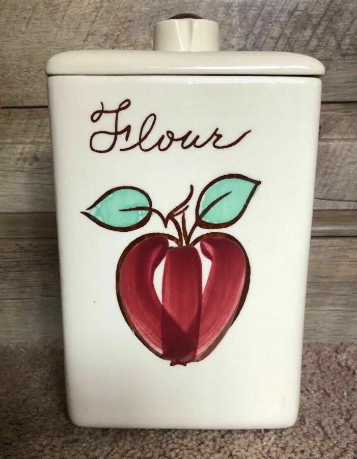 Vintage Purinton Esmond Ceramic Flour Square Apple Canister 1950s MCM Cream